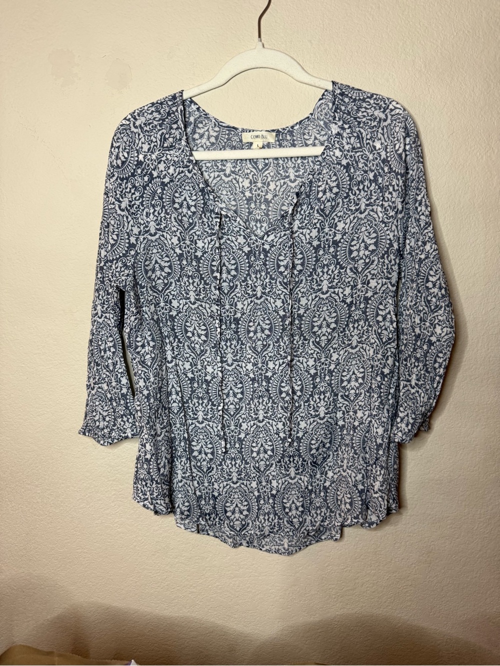 Blue Paisley V-Neck Boho Blouse